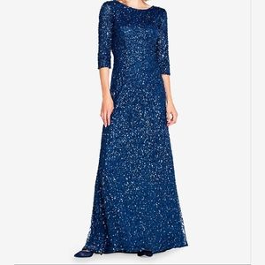 Adrianna Papell Women's 3/4 SLV Scoop Back All-Over Beaded Gown